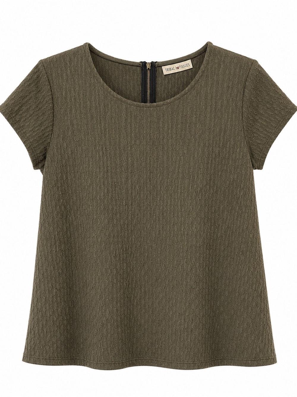 Free Kisses Top olive green textured short sleeve size L